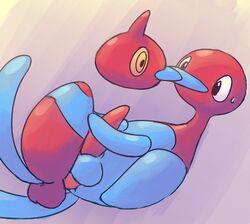 anal anal_sex beige_background black_eyes erection feral feral_on_feral furry furry_only game_freak lying nintendo no_humans nude on_back penetration plain_background pokemon porygon-z porygon2 rubyon sex white_eyes yellow_eyes