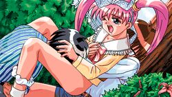 1boy 4bpp 90s alice_soft ass bottomless cunnilingus female forced game_cg hair_ribbon helpless mutsumi_masato oldschool only_you_seikimatsu_no_juliette-tachi oral panties panties_around_leg pc98 pink_hair rape screaming tears tendou_raimu tied_hair tree twintails