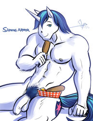 balls bgn corndog equine flaccid food friendship_is_magic horn male male_only my_little_pony penis pubes shining_armor_(mlp) solo unicorn white_background