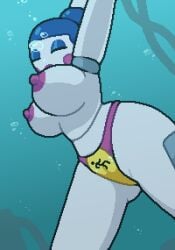 1girl 1girls animatronic ballora ballora_(fnafsl) big_breasts blue_hair boobs breasts bubble bubbles female female_only five_nights_at_freddy's five_nights_at_freddy's:_sister_location fnaf fnafsl hair_bun looking_down makeup nipples panties pink_cheeks pink_nipples robot robot_girl robot_humanoid scottgames sister_location solo topless underwater viewed_from_below water wet_floor_sign white_body zxtomatofan