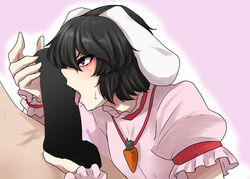 1boy animal_ears black_hair blush bunny_ears fellatio male ninonini oral red_eyes rule_63 short_hair tewi_inaba touhou trap
