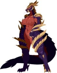 2025 3_claws 4_claws abs aliasing alpha_channel anthro anthrofied areola big_breasts binary_drawing biped black_sclera blue_eyes breasts capcom cel_shading claws digital_drawing_(artwork) digital_media_(artwork) dorans_flea eyebrows fanged_wyvern fangs feet female female_anthro finger_claws fingers full-length_portrait genitals hi_res looking_at_viewer magnamalo monster_hunter multicolored_body non-mammal_breasts nude nude_anthro nude_female open_mouth portrait pupils purple_body red_body scales shaded simple_background solo standing tail tan_body tan_scales teeth three-quarter_view toe_claws transparent_background vulva