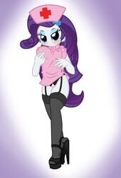 blush diamonds equestria_girls friendship_is_magic hat high_heels looking_at_viewer my_little_pony nurse pussy pyruvate rarity_(eg) stockings straight_hair uniform