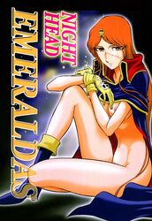 1girls 2001 aratamaru boots breasts cape emeraldas female gloves large_breasts leijiverse light-skinned_female light_skin long_hair looking_at_viewer nipples orange_hair queen_emeraldas sitting solo space_pirate_captain_harlock