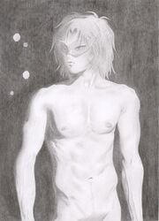 frown kiba male male_only mask monochrome short_hair solo solo_male traditional_media_(artwork) wolf's_rain