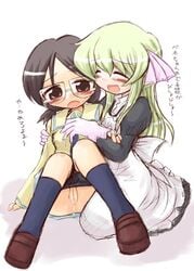 2girls behoimi clothing female glasses ikkyuu maid media pani_poni_dash! skirt tagme translation_request yuri