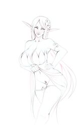 2017 armlet big_breasts breasts cleavage clothed clothing clothing_lift dress dress_lift ear_piercing elf elf_female female flower hair hair_flower huge_breasts humanoid hybrid legwear long_ears long_hair monochrome navel orc orc_female piercing plant pointy_ears pubes pussy ring sex_toy siv_(urw) sketch solo solo_female stockings thigh_highs tusks urw vibrator