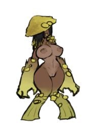 ahe_gao anthro black_hair breasts claws cleft_of_venus completely_nude covered_eyes dark-skinned_female dark_nipples dark_skin darkest_dungeon doodle female full_body large_breasts medium_hair monster_girl mushroom_girl mushroom_hat nipples nude one-piece_tan pussy solo standing tan tanline tongue tongue_out transparent_background uncensored xelsword