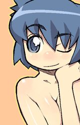 1girls akane_serizawa breast_squeeze breasts cleavage female hidiri_rei hijiri_rei lowres pani_poni_dash pani_poni_dash! serizawa_akane smile solo topless wink