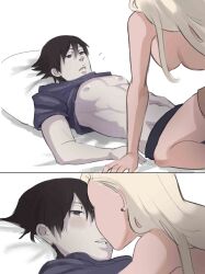 1boy 1boy1girl 1girls abs absurd_res bare_arms bare_legs bare_shoulders bare_thighs bed big_breasts black_eyes black_hair blonde_hair boruto:_naruto_next_generations canon_couple clothed clothing comic couple cowgirl_position dominant_female ear_piercing earrings erect_nipples femdom hi_res high_resolution highres husband_and_wife ino_yamanaka jewelry kissing large_breasts light-skinned_female light-skinned_male light_skin looking_at_another looking_at_partner male/female malesub married_couple minishorts monday_mint muscles muscular muscular_male narrowed_eyes naruto naruto:_the_last naruto_(series) naruto_shippuden nipples on_back on_bed pale-skinned_female pale-skinned_male pale_skin partially_clothed pecs perky_breasts pillow pink_nipples romantic romantic_ambiance romantic_couple sai shirt_lift shirt_up shorts shounen_jump sitting sitting_on_lap sitting_on_person story t-shirt thighs toned toned_male topless topless_female undressed white_hair yamanaka_ino