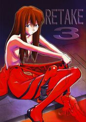 asuka_langley_sohryu blush clothing cover cover_page doujinshi female female_only highres human kimigabuchi medium_breasts neon_genesis_evangelion plugsuit re-take_doujinshi solo topless water