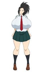 1girls big_breasts black_eyes black_hair black_socks boku_no_hero_academia huge_breasts momo_yaoyorozu my_hero_academia pinup red_tie school_uniform serious sihkygmojsn skirt standing