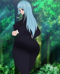 1girls big_ass big_breasts blue_hair clothed divine_goth girl human human_female jujutsu_kaisen kasumi_miwa long_hair looking_at_viewer teenager white_skin