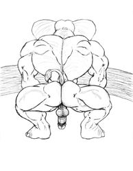 ass back_turned balls biceps big_butt crouching elephant lifting male male_only muscles penis plain_background solo sudonym vein