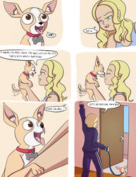 blonde_hair canine comic_page comic_panel dog green_eyes janet_james leash noxshade original_character shadow154 text