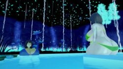 2girls 3d_animation albyon animated big_ass big_breasts big_butt big_thighs bikini brown_hair chara facing_away facing_away_from_viewer flower frisk in_water lily_pad longer_than_30_seconds music rain raining relaxed relaxing short_hair shorter_than_one_minute tagme undertale video water waterfall