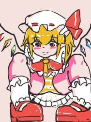 flandre_scarlet jail_7 legs_apart looking_at_viewer panties see-through squatting