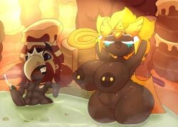 bath bathing_together big_breasts blush cookie_run cookie_run_kingdom cum dark_skin devsisters golden_cheese_cookie huge_cock muscular_male pool pussy smoked_cheese_cookie