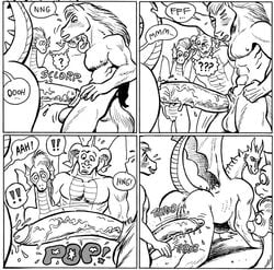 2013 anthro big_breasts breasts comic dialog english_text equine female gustav_(here_there_be_dragons) here_there_be_dragons horn horse karno male monochrome nude penetration penis pussy pussy_juice sex text wet_pussy wings zashy