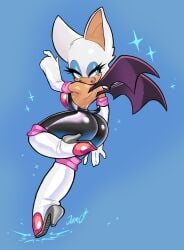 1girl 1girls 2025 bodysuit breasts color female female_focus female_only high_heels jamoart presenting_ass rouge_the_bat rubber rubber_clothing rubber_suit seductive_smile sega shiny_clothes signature solo solo_female solo_focus sonic_(series) sonic_the_hedgehog_(series)