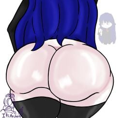 1girls ass back_view big_butt blue_hair bongbong bubble_butt caked_up child_bearing_hips faceless_character fat_ass female female_focus female_only hair its_archville lobotomy_corporation partially_clothed partially_nude project_moon reference_image self_upload signature solo standing thick_ass thick_thighs thighhighs thighs