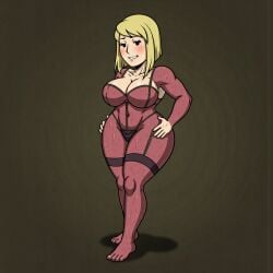 1girls ai_generated ass bethesda_softworks big_ass big_breasts blonde_hair clothed clothing fallout vault_girl vault_suit