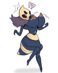 !? 1female 1girls 2025 absurdres antennae anthro areolae bayonet_(artist) bee big_breasts blush breasts dynamic_pose female female fluffy furry furry_female furry_only grey_body grey_skin hips hollow_knight huge_breasts humanoid insect_girl insect_humanoid insects insects massive_breasts multieye neck_tuft queen queen_bee queen_vespa stinger thick_thighs thighs wasp wide_hips