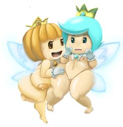 2girls big_breasts breasts crown cyan_eyes cyan_hair cyan_sprixie_princess fairy female female_only gloves huge_breasts light-blue_sprixie_princess mario_(series) multiple_girls nintendo nipples nude open_mouth orange_eyes orange_hair orange_sprixie_princess pdxyz pink_nipples pussy short_hair small_breasts sprixie_princess super_mario_3d_world tagme thick thighs white_background wide_hips wings