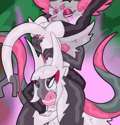 69_position absurd_res anthro anthro_only avian balls blush canid canine chimera clothing delphox fellatio fingering fox furry futa_on_futa futa_only futanari generation_6_pokemon generation_7_pokemon genitals gloves handwear herm hi_res hybrid intersex intersex/intersex interspecies legwear makeup mammal nevrean nintendo oral penile penis pheromones pokemon pokemon_(species) pussy salazzle sex sexual_fluid shizameakanzatsu stockings white