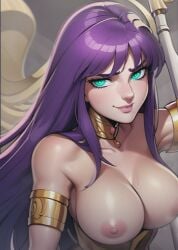 1girls accessories accessory ai_generated athena_(saint_seiya) big_breasts blue_green_eyes breasts breasts_focus deity eyebrows eyelashes female female_focus female_only goddess lips long_hair long_purple_hair looking_at_viewer purple_hair saint_seiya saori_kido shounen_jump shueisha solo solo_female solo_focus toei_animation