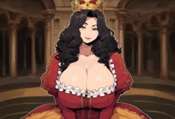 1girls ai_generated amber_eyes black_hair cleavage crown large_breasts milf novelai original solo_female