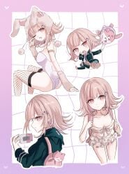 artist_request big_breasts big_breasts bikini bunny_ears bunny_girl bunnysuit console danganronpa danganronpa_2:_goodbye_despair fishnet_legwear fishnets hair_ornament mole mole_on_breast monomi_(danganronpa) nanami_chiaki pink_eyes pink_hair playing_videogame short_hair swimsuit tagme thick_hips thick_thighs thighhighs thighs videogame videogames