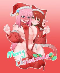 1futa 1girls @_@ big_penis blue_eyes blush blushing bocchi_the_rock! cat_ears cat_tail christmas christmas_outfit christmas_special clothed female flustered fondling futanari gotoh_hitori gotou_hitori kita_ikuyo pink_hair precum red_hair revealing_clothes shangdong233 sweat sweating yellow_eyes