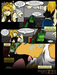 anthro canine comic crossover dialog digimon english_text female fox general_scales human lizard male page_35 renamon reptile scalie text yawg