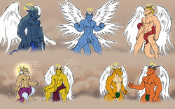 angel angel_dragon angel_wings angelic anthro balls bgn cum dragon erection feathered_wings feathers flaccid gay grab grip grope halo heaven holy horn loincloth male muscles nipples nude penis pinup smile smirk testicle_grab testicles unimpressed wings