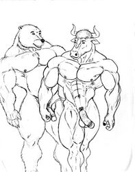 abs balls bear biceps big bovine cattle furry furry_only gay male musclegut muscles no_humans pecs penis plain_background sudonym