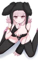 1girls artist_request big_breasts big_breasts bunny_ears bunny_girl bunnysuit danganronpa danganronpa_2:_goodbye_despair fishnet_legwear fishnets looking_up mole mole_on_breast nanami_chiaki pink_eyes pink_hair short_hair sole_female tagme thick_hips thick_thighs thighhighs thighs