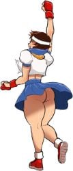 1girls arms_up ass ass_focus big_ass big_breasts bottomless bottomless_skirt breasts brown_hair capcom female female_only from_behind gloves sakura_kasugano school_uniform schoolgirl short_hair skirt solo spicyturtlart street_fighter thick thick_ass thick_thighs tomboy