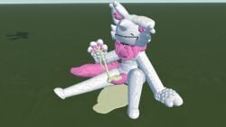 closed_eyes cum cum_on_fingers cum_on_ground femboy femboy_furry furry penis pink_fur rec_room sitting_on_floor white_fur