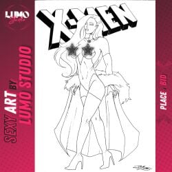 black_and_white breasts breasts_out censored censored_nipples emma_frost female jack_lynxes lumo_studio marvel marvel_comics topless topless_female voluptuous_female white_queen x-men