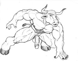 abs balls biceps big big_penis bovine cattle male male_only muscles pecs penis plain_background pose solo sudonym thick_penis