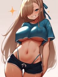 ai_generated big_breasts big_breasts erect_nipples hentai hot_shorts shorts tank_top