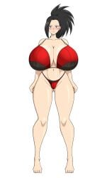 1girls big_breasts black_eyes black_hair blush boku_no_hero_academia bra huge_breasts lingerie momo_yaoyorozu my_hero_academia pinup red_bra red_lingerie serious sihkygmojsn standing