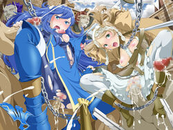 2girls 4boys aunt_and_niece blonde_hair blue_eyes blue_hair blush bondage boots breasts censored chains collar corset cum cum_drip cum_in_pussy dress female fire_emblem fire_emblem_awakening gangbang gangrel_(fire_emblem) green_eyes handjob human large_penis lissa_(fire_emblem) lolita_channel long_blue_hair long_hair lucina_(fire_emblem) male nintendo penis rape restrained sex small_breasts source_request straight sword testicles thighhighs tiara tied_hair torn_clothes twintails validar_(fire_emblem) veins veiny_penis weapon