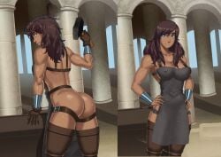 amazon apron apron_only bare_ass blacksmith casual dark_skin edited fanart female hammer human ia korra outerwear pallas something_unlimited sunsetriders7 themyscira