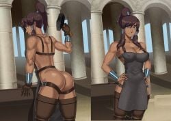 amazon apron apron_only blacksmith casual dark_skin edited fanart female hammer human ia korra outerwear pallas something_unlimited sunsetriders7 themyscira