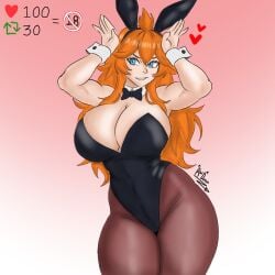 1girls black_clover blue_eyes bunny_costume bunny_ears bunny_girl bunny_pose bunnysuit female female_only huge_breasts mereoleona_vermillion milf orange_hair solo solo_female therebeldemon thick_thighs