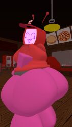 1girls 3d ass ass_focus big_ass bottomless cap deerdonut female female_only forsaken_(roblox) hoodie indoors roblox roblox_game robloxian sleeveless smile solo standing tagme thick_thighs thighs tv_head veeronica work_at_a_pizza_place