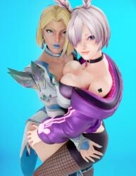2girls 3d 3d_(artwork) 3d_model 3d_render big_ass big_breasts big_thighs big_tits black_shorts blacked blackedtwob blender blender3d blonde_female blonde_hair blue_eyes blue_lipstick blue_nail_polish blue_nails bunny bunny_ears busty choker cosplay costume emma_frost emma_frost_(marvel_rivals) femdom findom fishnet_legwear fishnets grabbing grabbing_ass hug huge_ass huge_breasts huge_thighs hugging image light-skinned_female looking_at_viewer marvel marvel_rivals purple_jacket purple_nail_polish purple_nails qos qos_tattoo rivals silver_hair smile smiling snowbunny spade spade_tattoo thighs virtual_youtuber vtuber vtuberfanart