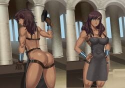 amazon apron apron_only blacksmith casual dark_skin edited fanart female hammer human ia korra outerwear pallas something_unlimited sunsetriders7 themyscira